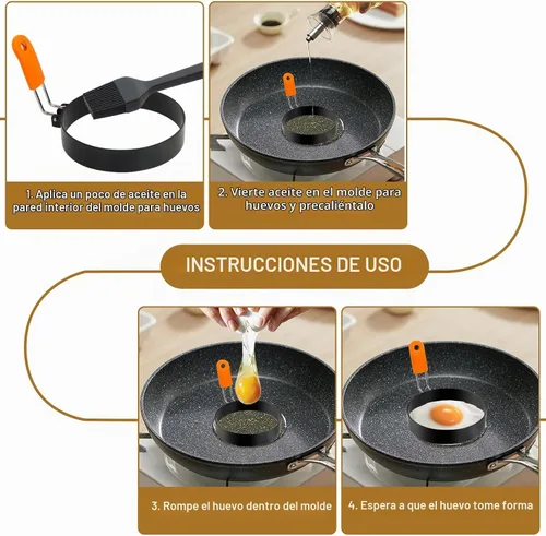 Vista 4 de Anillos para huevos de 3.5 pulgadas, paquete de 4 con mango de silicona