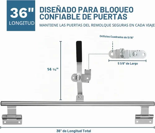 Vista 3 de ProCamp 36" Barra de Leva para Remolque Puerta Oscilante con Bisagra Barra de Leva Cerrajo Pestillo Manija de Cargo