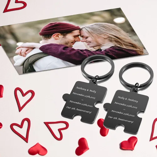 Vista 3 de PiercingJ Llavero de calendario de fotos personalizado a juego para parejas, amigos, día de San Valentín, 1 unidad2 llaveros