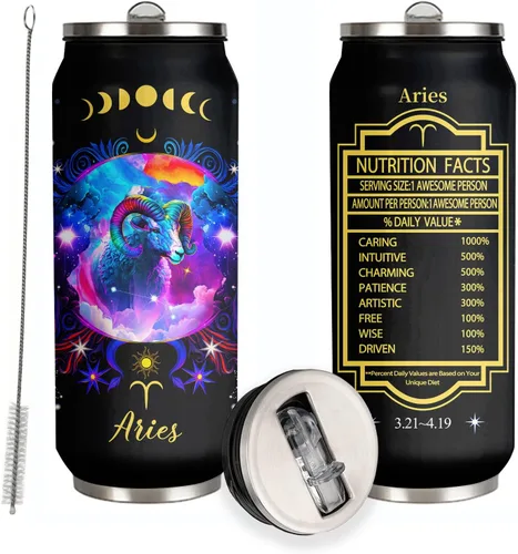 Vista 11 de Aquarius - Vaso de acero inoxidable del zodiaco para hombres y mujeres, regalo de cumpleaños para fanáticos de la astrología con tapa con pajilla