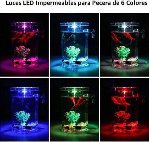 Vista 3 de Betta Fish Tank, acuario 360 con luz LED, pecera de 1 galón, kit de iniciadores de pecera pequeña, limpieza automática de tanque de peces beta como
