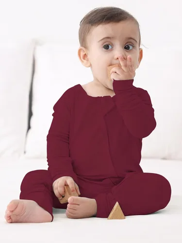 Vista 3 de GUISBY Pijama de rayón de bambú sin pies, manga larga con cremalleras de 2 vías, mamelucos para dormir