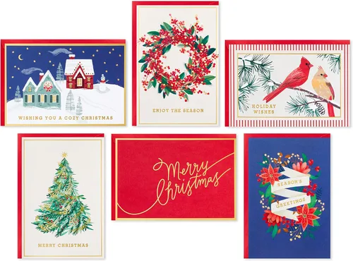Vista 9 de Hallmark Surtido de tarjetas de Navidad en caja, cardenales y granero nevado (40 tarjetas y sobres)