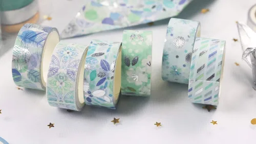 Vista 8 de YUBBAEX - Juego de 12 rollos de cinta Washi azul plateada, cinta adhesiva decorativa (mezcla azul)