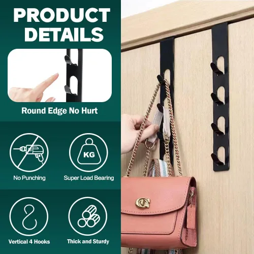 Vista 2 de JAMEND CLXP Perchero de 4 Capas de Metal para Sombreros, 1 Pieza, Gancho Vertical Fuerte en Blanco, Perchero sobre Puerta para Colgar Bolsas