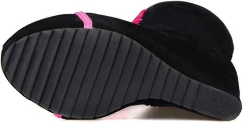Vista 6 de Bellirala Botas de plataforma de cuña oculta hasta la rodilla con cordones y cremallera para mujer