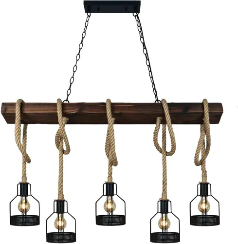 Vista 4 de Luces colgantes de granja para isla de cocina, accesorios de iluminación de cocina, lámpara rústica para comedor con 5 enchufes de bombilla E26