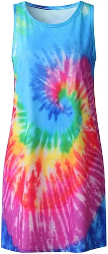 Vista 2 de Kanzd Vestido de mujer con cuello en O sin mangas para mujer, vestido con estampado de lazo