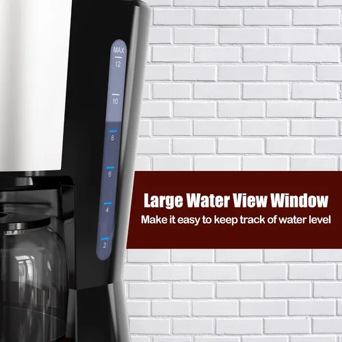 Vista 6 de Cafetera de 12 tazas, cafetera de goteo programable con jarra de vidrio y filtro permanente, mantiene el calor automático, ventana de agua, cafetera