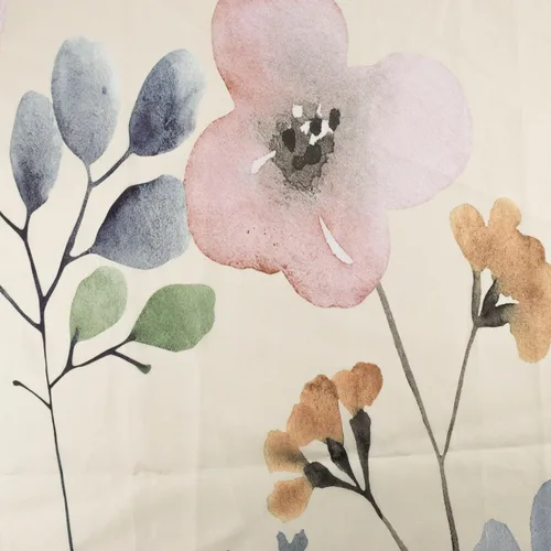 Vista 3 de Cortina de ducha con diseño bohemio de plantas y flores de acuarela sobre fondo beige, cortina de ducha de baño con hojas naturales, cortina
