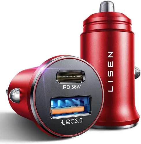 Vista 9 de LISEN Cargador de coche USB C del adaptador del encendedor de cigarrillos Negro