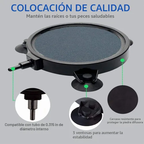 Vista 4 de PINVNBY Difusor de burbujas de disco de piedra de aire de 4.2 pulgadas con ventosas para oxigenación en tanques de agua dulce/salada, estanques