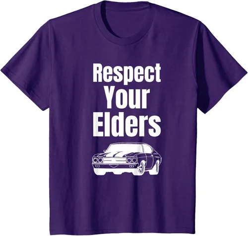 Vista 59 de Divertido regalo de auto para chicos – Respect Your Elders Classic Muscle Car Camiseta, Negro, S