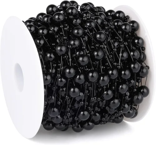 Vista 5 de Cadikez Cadena de 98 pies de cuentas de perlas, rollo de cuentas de perlas de imitación negras de 8 mm y 3 mm a granel para decoración de flores