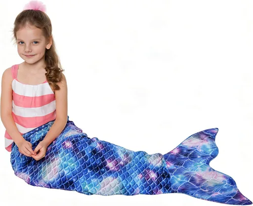 Vista 12 de Catalonia Manta de cola de sirena para niñas, saco de dormir de sirena que brilla en la oscuridad para niños de 3 a 14 años, regalo de sirena