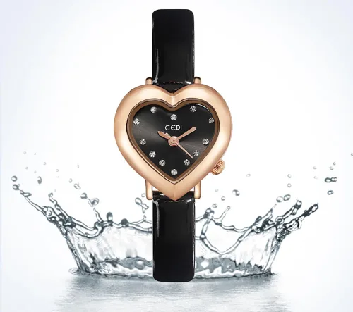 Vista 4 de MASTOP Reloj de lujo para mujer, con forma de corazón, correa de piel, cuarzo, impermeable, elegante, informal, para mujer