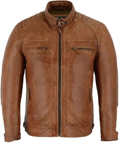Vista 2 de Vance Leathers Cafe Racer - Chaqueta de piel de cordero encerada para hombre color marrón