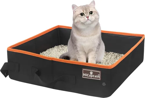 Vista 11 de Arenero portátil de viaje de HiCaptain con tapa, arenero plegable para gatos de viaje - A prueba de fugas, sin olor y resistente al agua. Ideal