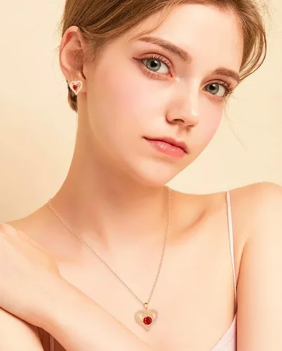 Vista 2 de capirosa Forever Love Heart Birthstone Necklaces for Women 925 Sterling Silver Rose Gold Pendant Diamond Jewelry Valentines Day Christmas