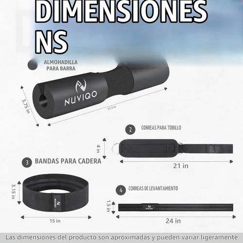 Vista 2 de Set de 9 accesorios para gimnasio con almohadilla para pesas con 2 correas de seguridad - 2 correas de tobillo para máquina de cable - 2 correas