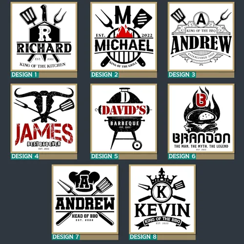 Vista 2 de Delantal de cocina personalizado para el día del padre, regalo con nombre 8 diseños de parrilla, delantales blancos personalizados para papá regalo