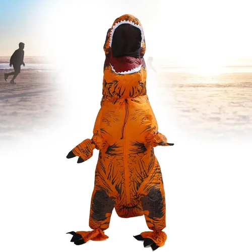 Vista 3 de Disfraz inflable de dinosaurio, disfraz de T Rex para Halloween (marrón)