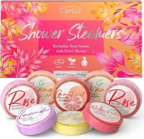 Vista 12 de Shower Steamers - Paquete de 8 bombas de ducha de aceites esenciales naturales para cuidado personal, regalos de cumpleaños de relajación