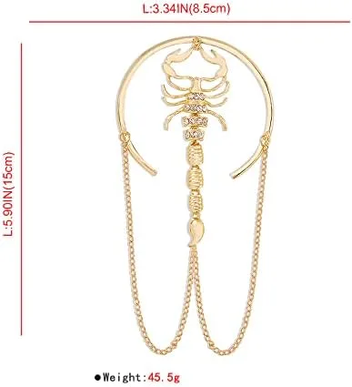 Vista 7 de Jumwrit Pulsera de brazo superior con diamantes de imitación, brazalete de brazo de araña, brazalete de pulsera, cadena de borlas, accesorios