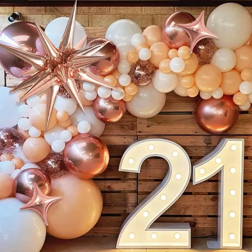 Vista 6 de Globos de lámina dorada rosa en forma de estrella paquete de 6 Starburst y Spike para bodas y fiestas