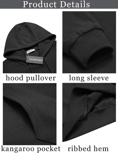 Vista 4 de COOFANDY Sudadera con capucha para hombre, manga larga, casual, con bolsillo, de punto gofre