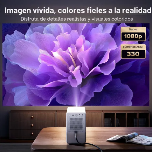 Vista 3 de Aurzen Roku TV D1R Cube - Proyector inteligente para exteriores con WiFi