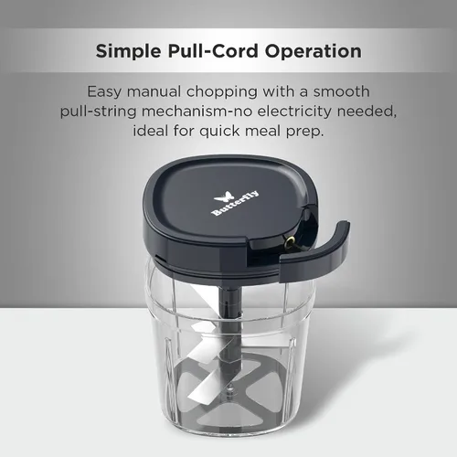 Vista 3 de Butterfly 3.8 tazas de plástico de alta calidad, picadora manual de alimentos, cuerda de cebolla, picadora de verduras y cebolla, apta