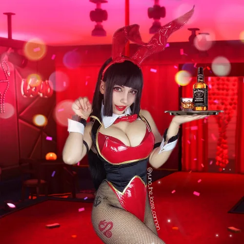 Vista 3 de FCCAM - Disfraz de conejo rojo para adultos, Yumeko Jabami, traje de conejito con orejas de conejo