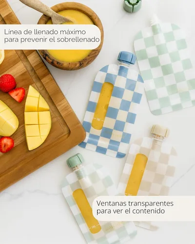 Vista 6 de Hippypotamus Bolsas reutilizables de comida para bebés para niños pequeños, sin BPA, aptas para lavavajillas y congelador, recipientes de comida