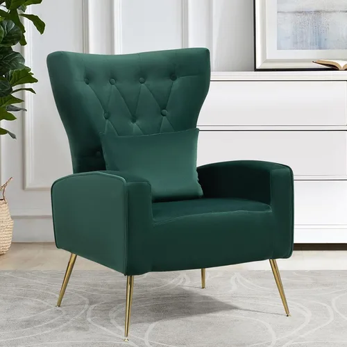 Vista 12 de ZJhome Sillas Modernas para Sala de Estar de Terciopelo Silla de Acento Sillón con Almohada Lumbar, Sillas de Dormitorio de Respaldo Alto Silla