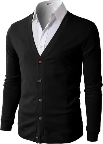 Vista 13 de H2H Cárdigans casuales ajustados para hombre, cuello en V, diseño básico, manga larga, con botones Gris