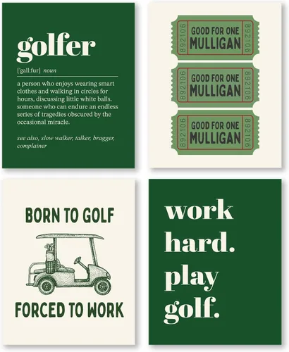 Vista 13 de Pleonox Juego de 4 impresiones artísticas inspiradoras para pared de golf verde retro de 8 x 10 pulgadas, decoración de sala de deportes, fotos