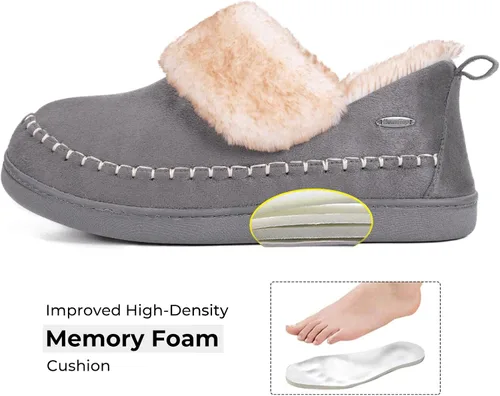 Vista 3 de HomeTop Pantuflas de microgamuza para mujer, con forro de sherpa de espuma viscoelástica