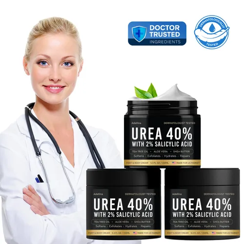 Vista 2 de Adellina Crema de urea 40 por ciento para pies de máxima fuerza, crema de pies de urea para talones secos agrietados, pies, rodillas y codos, loción