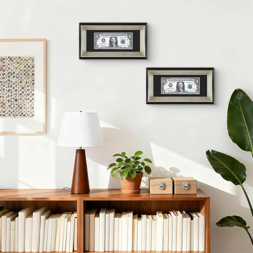 Vista 3 de Marco de billetes de dólar de 4 x 9 con paspartú, soporte de caballete para colgar de mesa o anillo en D, montaje en pared (negro/plateado, 1 unidad)
