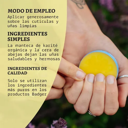 Vista 5 de Badger Crema orgánica para cutículas, manteca de karité, lata de 0.75 onzas
