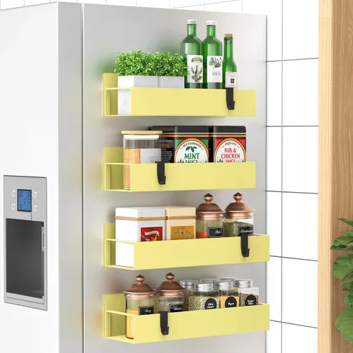 Vista 8 de HuggieGems Paquete de 6 organizadores magnéticos de almacenamiento de especias para refrigerador y horno, organizadores negros para nevera
