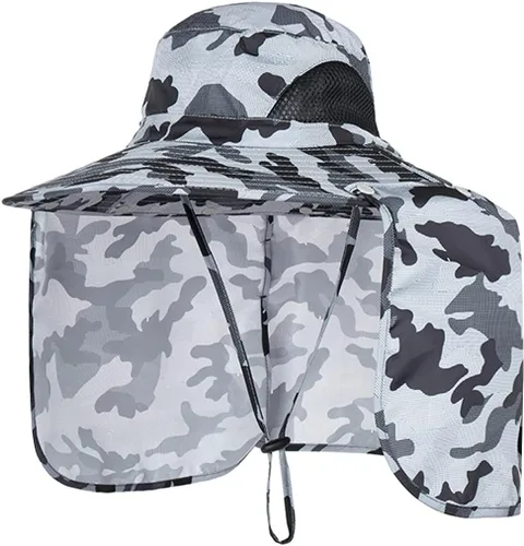 Vista 2 de Sombreros de protección solar para exteriores, gorra de pesca con solapa para el cuello, sombrero de ala grande para exteriores Verde militar