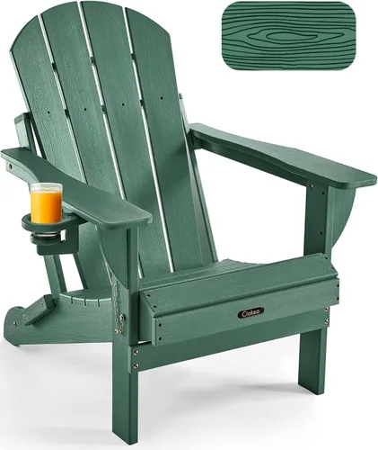 Vista 9 de Ciokea Silla Adirondack plegable con textura de madera, silla Adirondack para patio, resistente a la intemperie, silla de plástico para hoguera