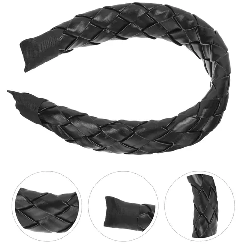 Vista 9 de Beaupretty Diademas trenzadas de cuero diadema ancha trenzada: diadema ancha de cuero a cuadros, diadema ancha y dura, tocado de moda para niñas