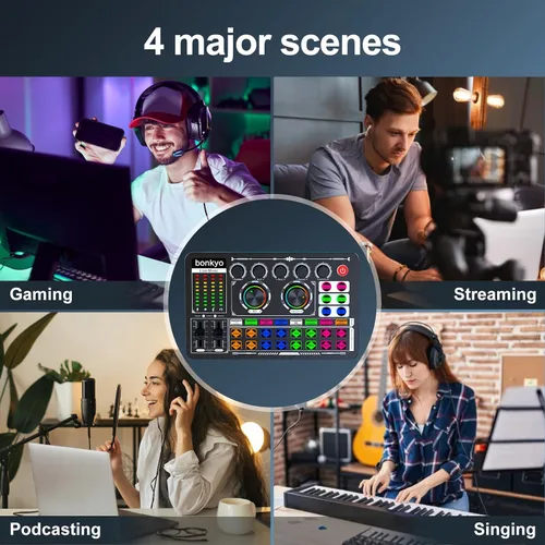 Vista 3 de Mezclador de Audio Profesional, Tarjeta de Sonido en Vivo F999 con Mezclador DJ para Transmisión/Podcast/Juegos, Equipo Profesional de Estudio