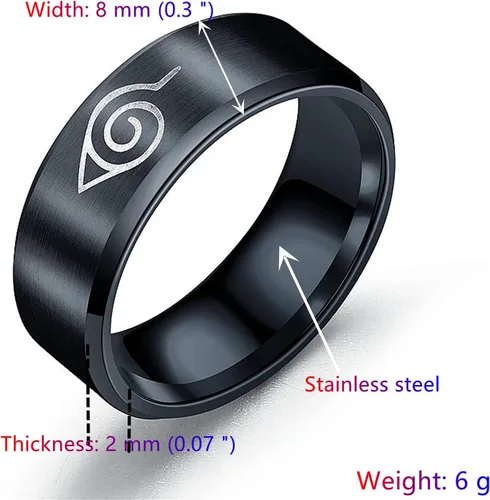 Vista 5 de Juego de 2 anillos de anime, juego de anillos de banda de acero inoxidable grabados para cosplay, anillos gruesos pulidos mate para hombres, mujeres