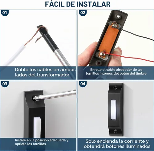 Vista 7 de Enhon - Botón de timbre iluminado con cable, botón de montaje en pared de metal, color negro Negro mate