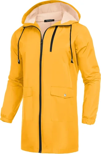 Vista 6 de COOFANDY Chubasquero largo para hombre, chaqueta impermeable para exteriores, con capucha