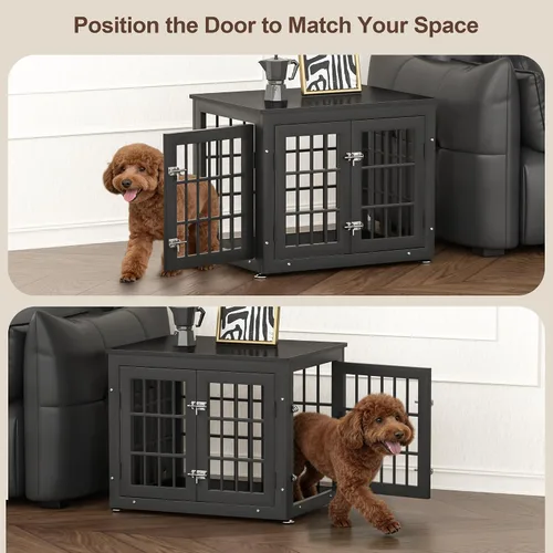 Vista 3 de rehomerance Mueble de jaula de perro resistente de 26 pulgadas para perros pequeños, mesa auxiliar decorativa para casa de mascotas, muebles de Negro